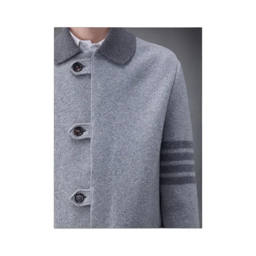 Stripe-Trim Detail Single-Breasted Coat