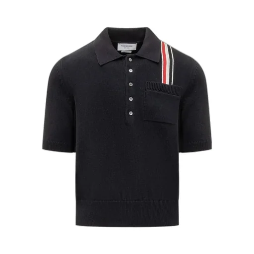 Rwb Stripe Straight Hem Knitted Polo Shirt