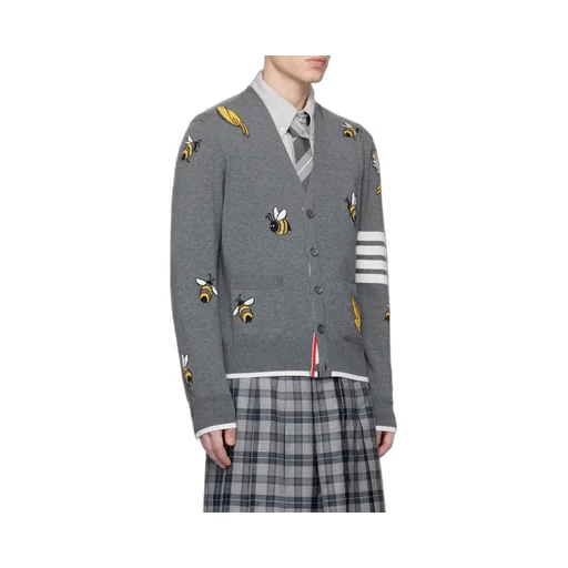 4-Bar Striped Buttoned Cardigan