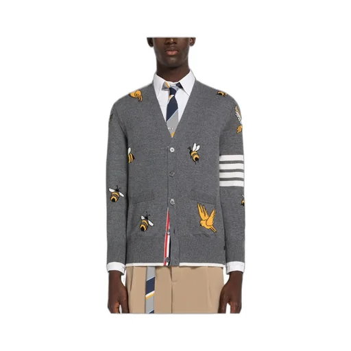 4-Bar Striped Buttoned Cardigan