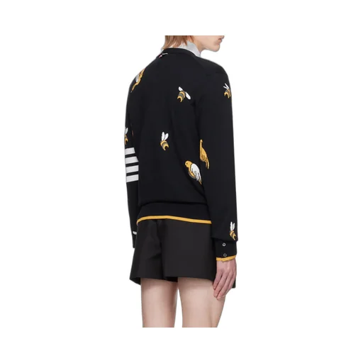 4-Bar Striped Intarsia-Patterned Buttoned Cardigan