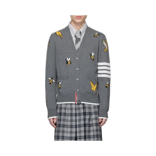 4-Bar Striped Buttoned Cardigan