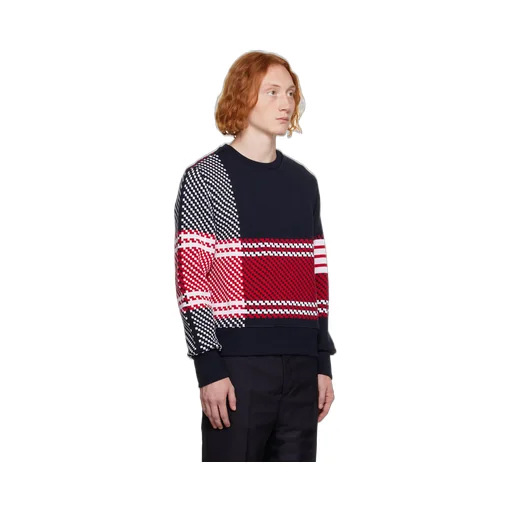 4-Bar Checked Cotton Sweatshirt