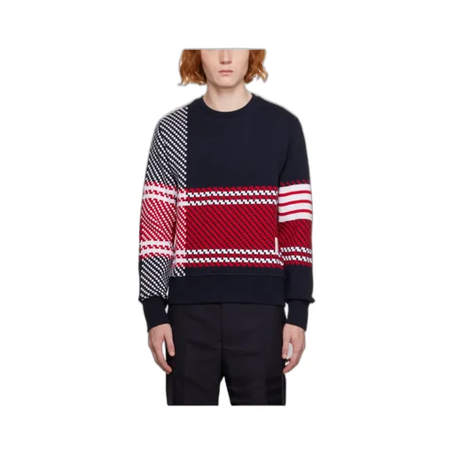 4-Bar Checked Cotton Sweatshirt