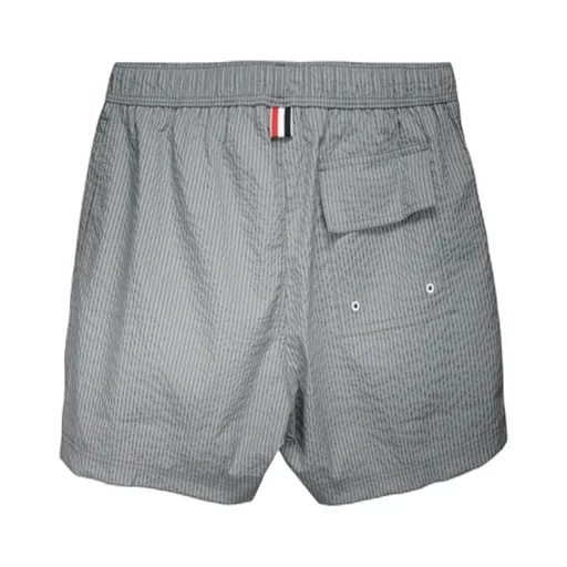 Striped Seersucker-Texture Swim Shorts
