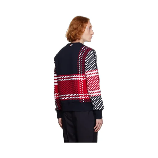 4-Bar Checked Cotton Sweatshirt