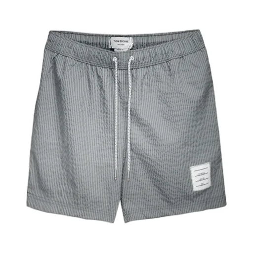 Striped Seersucker-Texture Swim Shorts