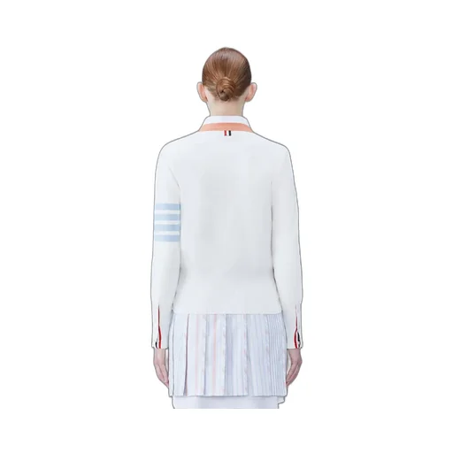 4-Bar Striped V-Neck Buttoned Cardigan