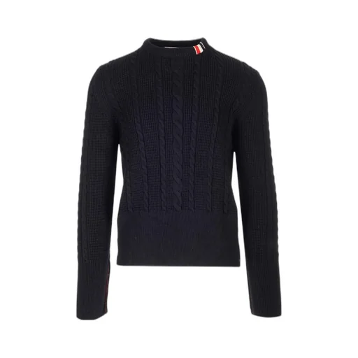 Rwb-Striped Cable-Knitted Crewneck Jumper