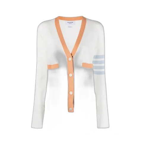 4-Bar Striped V-Neck Buttoned Cardigan