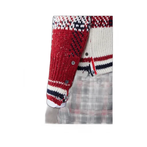 Checkered Button-Up Knit Cardigan
