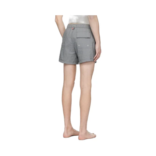 Striped Seersucker-Texture Swim Shorts