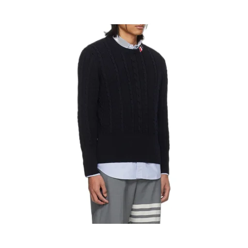 Rwb-Striped Cable-Knitted Crewneck Jumper