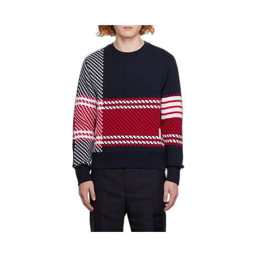 4-Bar Checked Cotton Sweatshirt