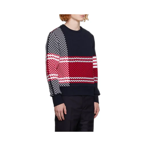 4-Bar Checked Cotton Sweatshirt