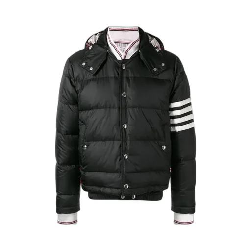 4-Bar Matte Nylon Bomber Hooded Down Jacket