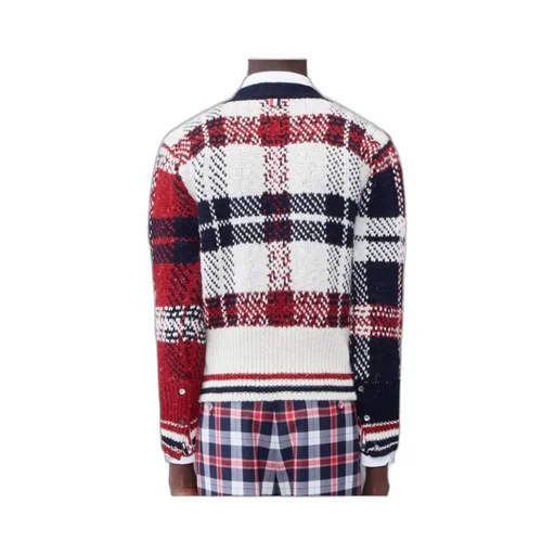 Checkered Button-Up Knit Cardigan
