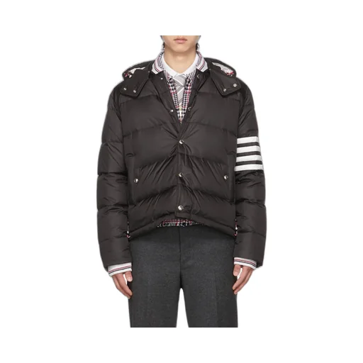 4-Bar Matte Nylon Bomber Hooded Down Jacket