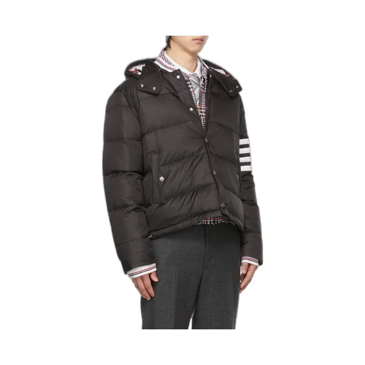4-Bar Matte Nylon Bomber Hooded Down Jacket