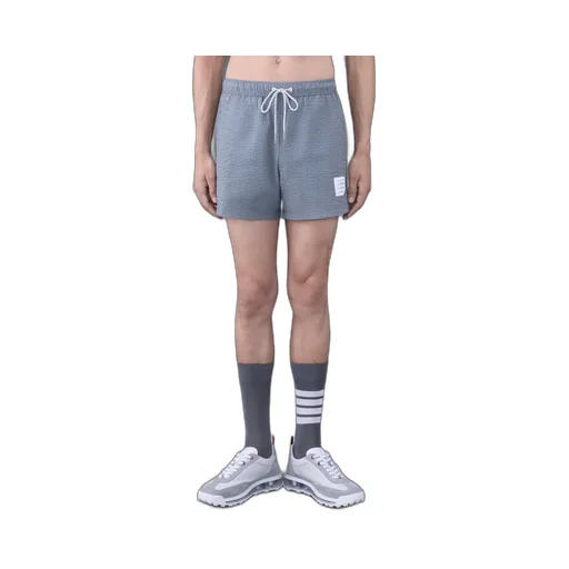 Striped Seersucker-Texture Swim Shorts