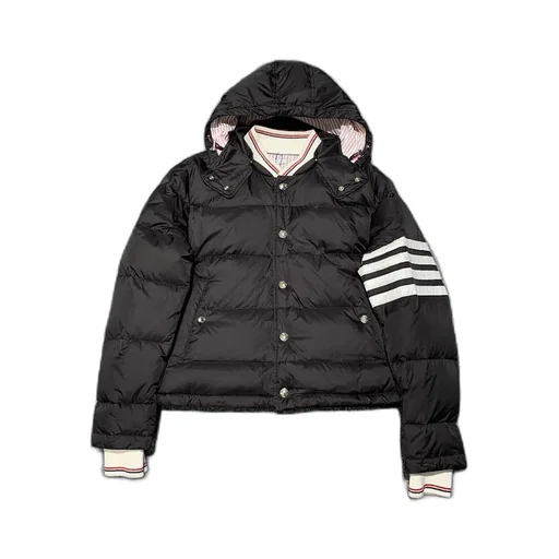 4-Bar Matte Nylon Bomber Hooded Down Jacket