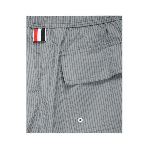 Striped Seersucker-Texture Swim Shorts