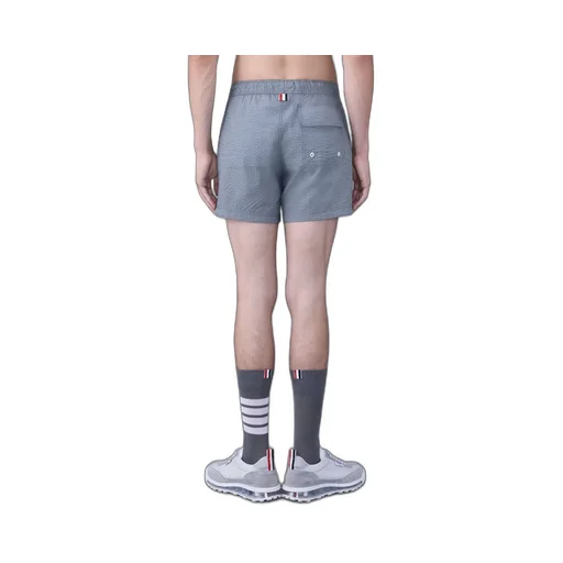Striped Seersucker-Texture Swim Shorts