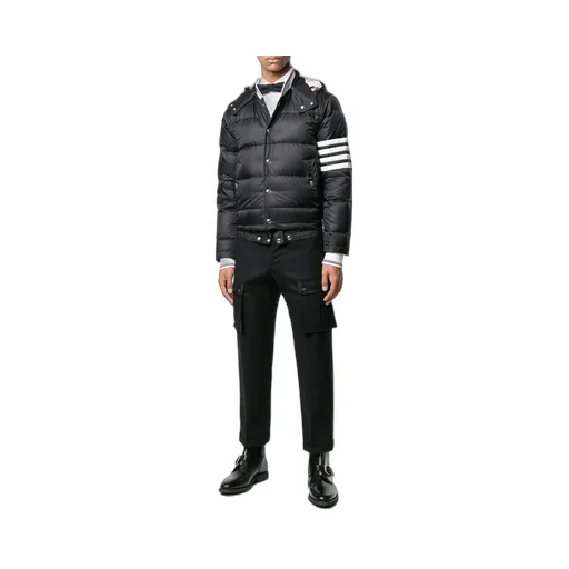 4-Bar Matte Nylon Bomber Hooded Down Jacket