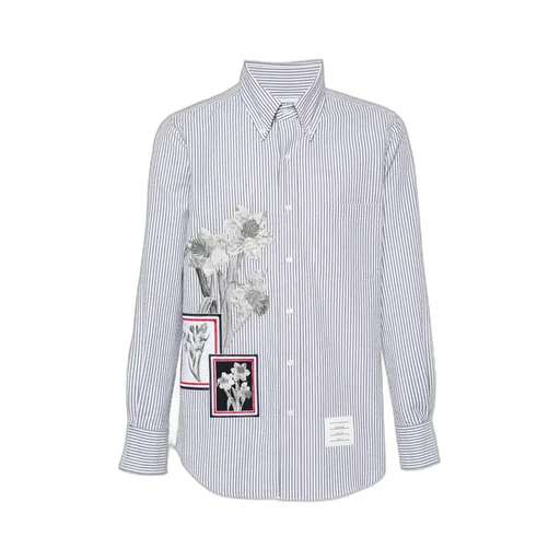 Floral-Embroidered Striped Shirt
