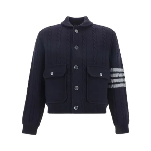 4-Bar Stripe Cable-Knit Bomber Jacket