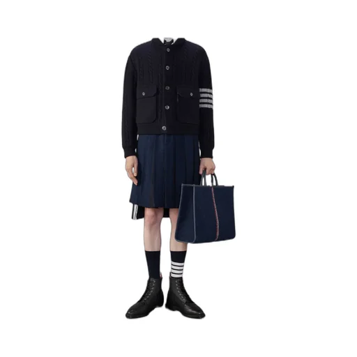 4-Bar Stripe Cable-Knit Bomber Jacket