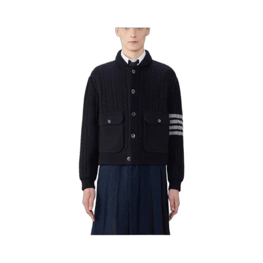 4-Bar Stripe Cable-Knit Bomber Jacket