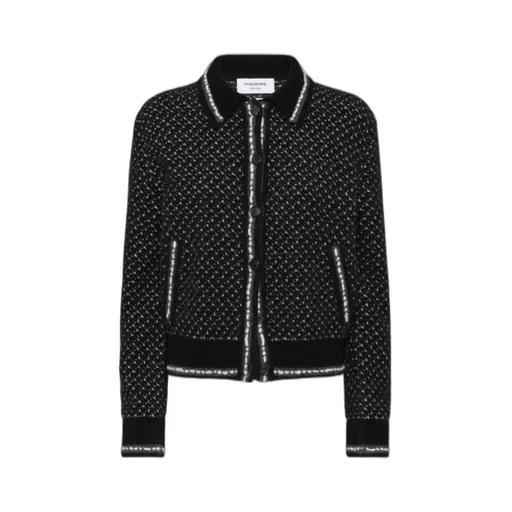 Spread-Collar Tweed Bomber Jacket