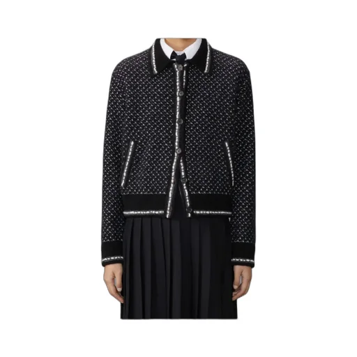 Spread-Collar Tweed Bomber Jacket