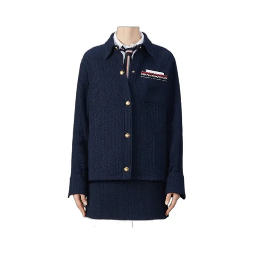 Rwb-Striped Tweed Button-Up Blazer