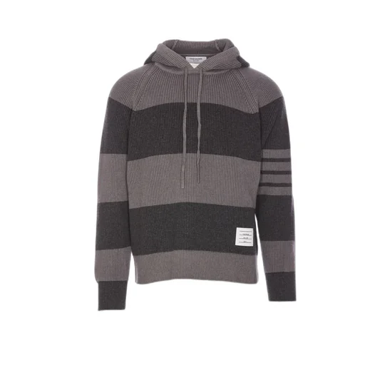 4-Bar Striped Knitted Drawstring Hoodie