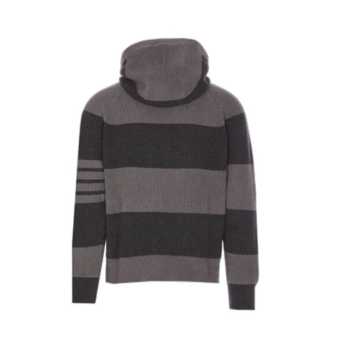 4-Bar Striped Knitted Drawstring Hoodie