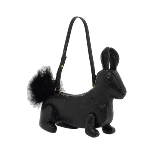 Squirrel-Motif Zipped Shoulder Bag