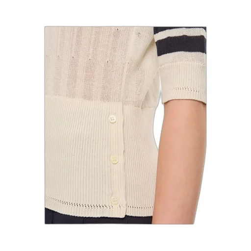 Four-Stripe Detailed Ribbed Knitted Top