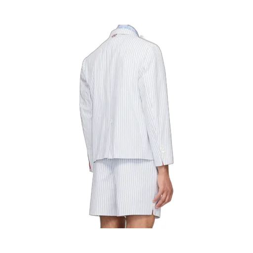 Seersucker Single-Breasted Striped Blazer
