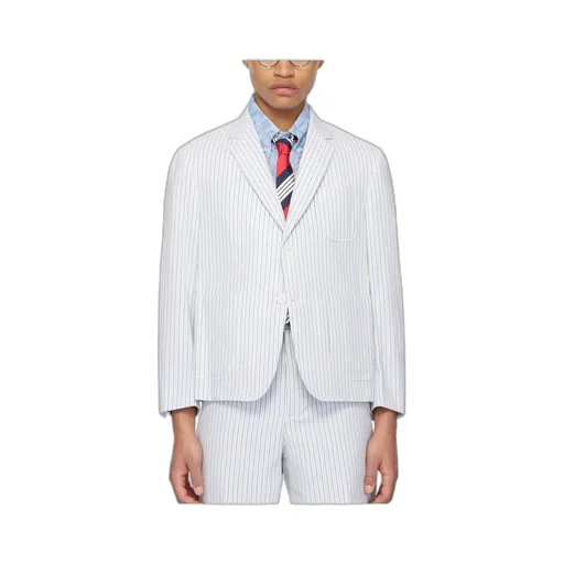 Seersucker Single-Breasted Striped Blazer