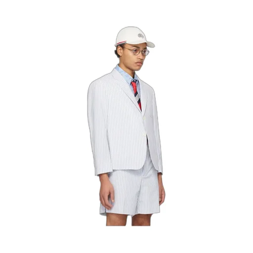 Seersucker Single-Breasted Striped Blazer