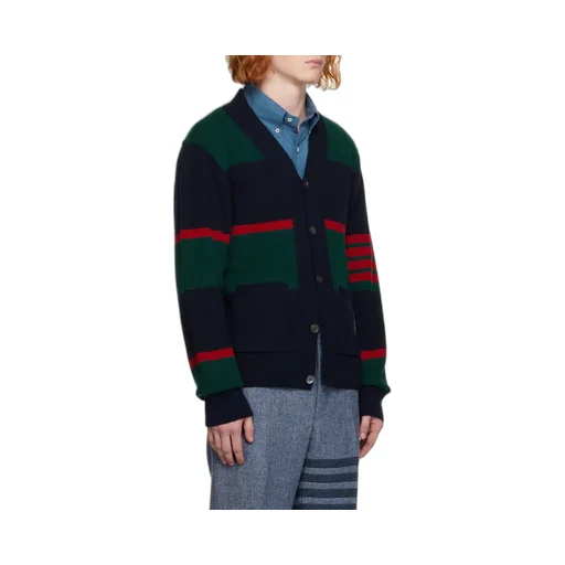 4-Bar Striped Knitted Cardigan