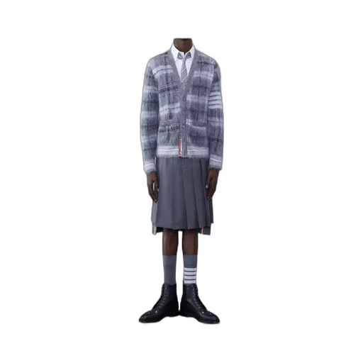 Textured Tartan Pattern Cardigan