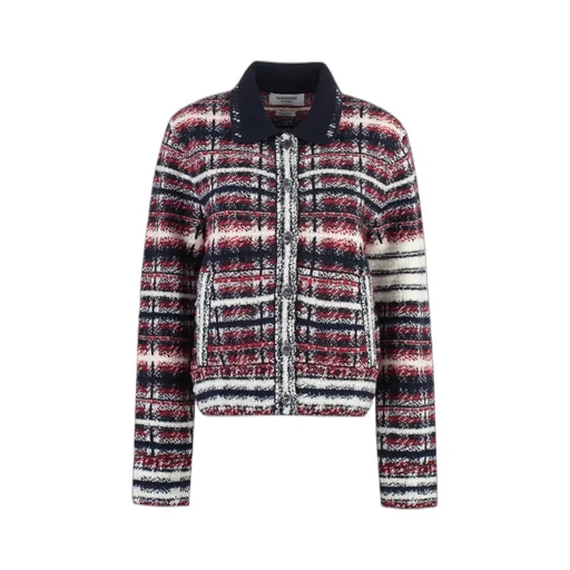 Check-Printed 4-Bar Buttoned Jacket