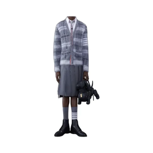 Textured Tartan Pattern Cardigan