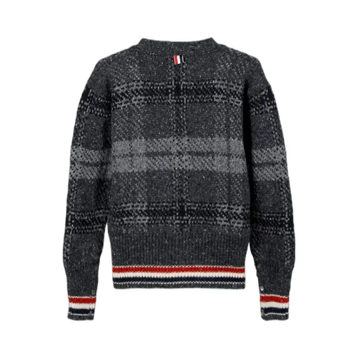 Checkered Button-Up Knit Cardigan