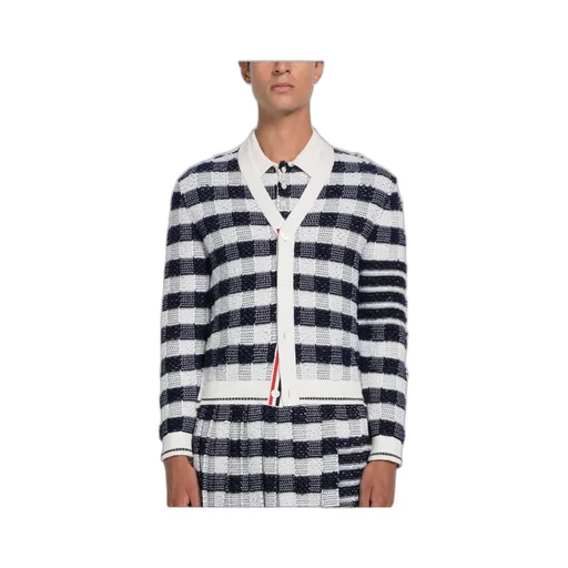 4-Bar Stripe Gingham-Check Cardigan