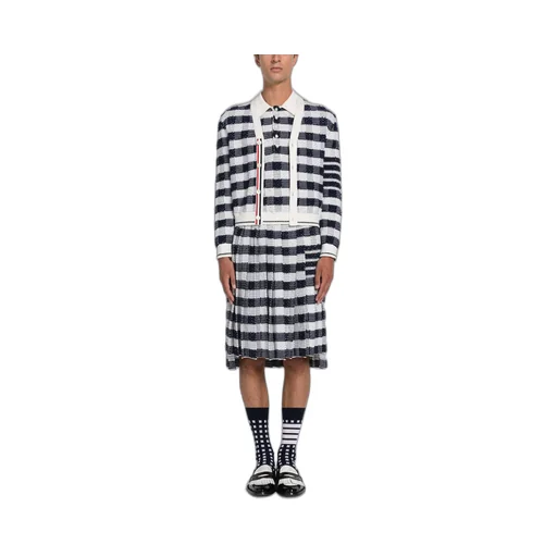 4-Bar Stripe Gingham-Check Cardigan