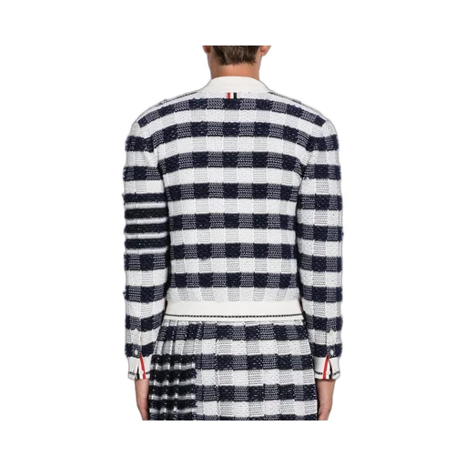 4-Bar Stripe Gingham-Check Cardigan